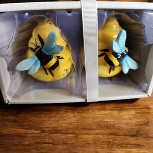 Blue Sky Yellow and Blue Bee Salt And Pepper Shaker Set